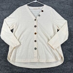 Soft Surroundings Top Womens Large White Long Sleeve Button Up Casual Comfort
